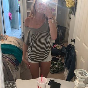 Striped, off the shoulder casual shirt